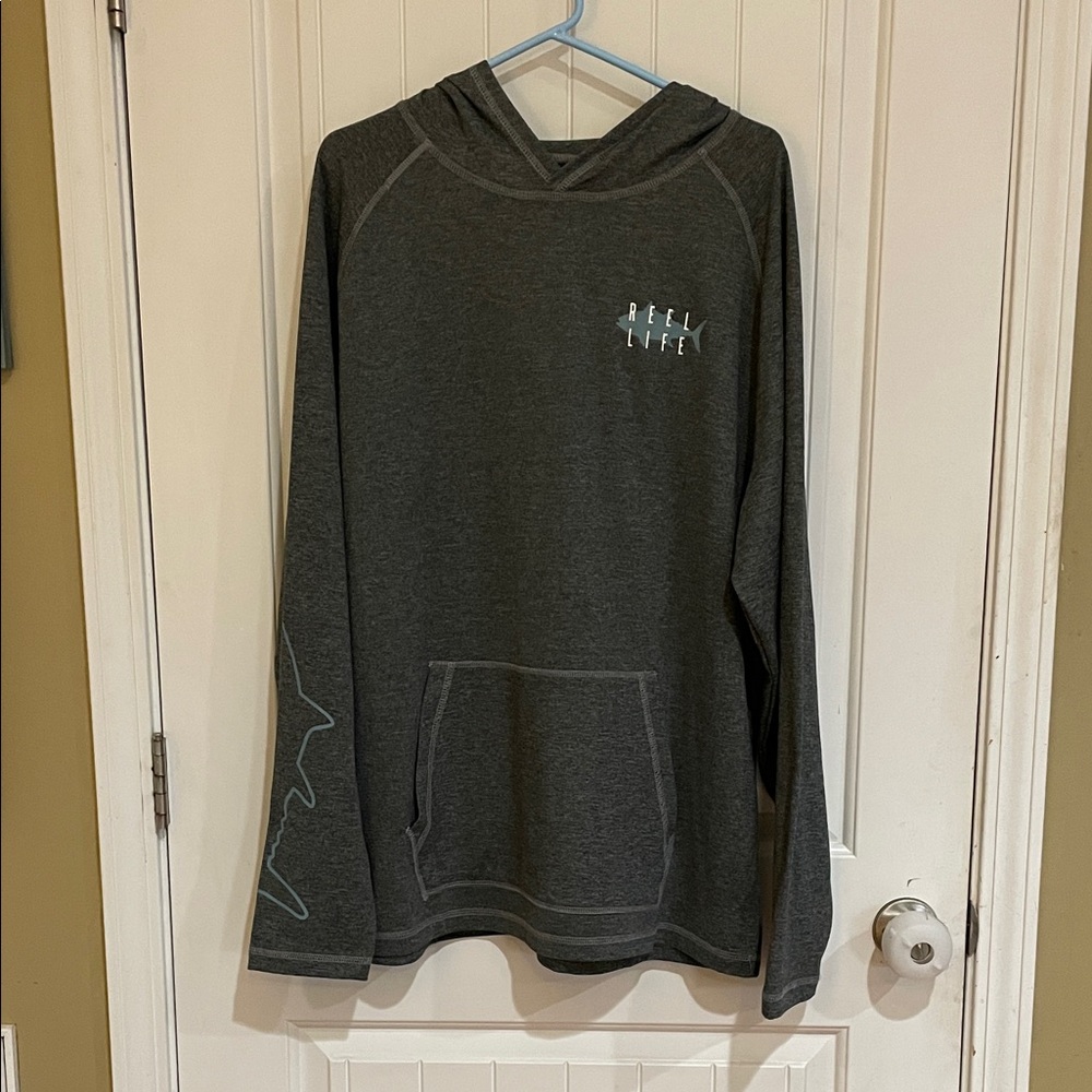 Reel Life XL Gray Hoodie with blue Logo EUC